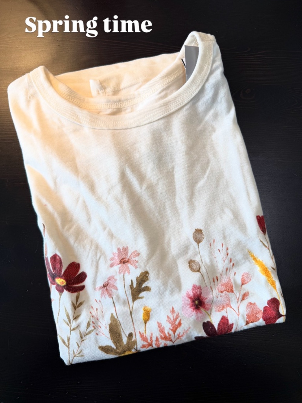 Zoe + Liv Whisper White Tee with Red and Pink Floral Accents #227